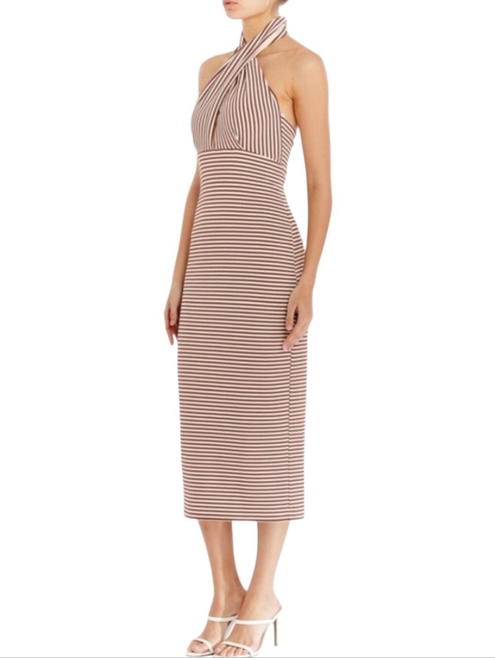 Amanda Uprichard Conchita Striped Halter Midi Bodycon Dress Size Large View 4